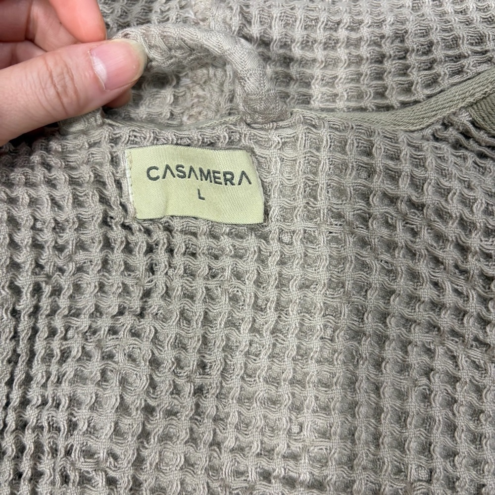 Casamera Women’s Robe 100% Egyptian Cotton Sz L Beige Comfy Lounging Minimalist - Picture 9 of 13